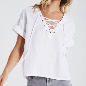 Adriano Goldschmied White Lace Up Linen Top